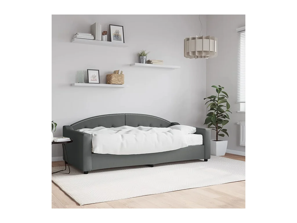 Lit de jour avec matelas gris foncé 90x190 cm tissu