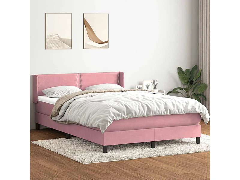 Sommier à lattes de lit avec matelas rose 160x220 cm velours