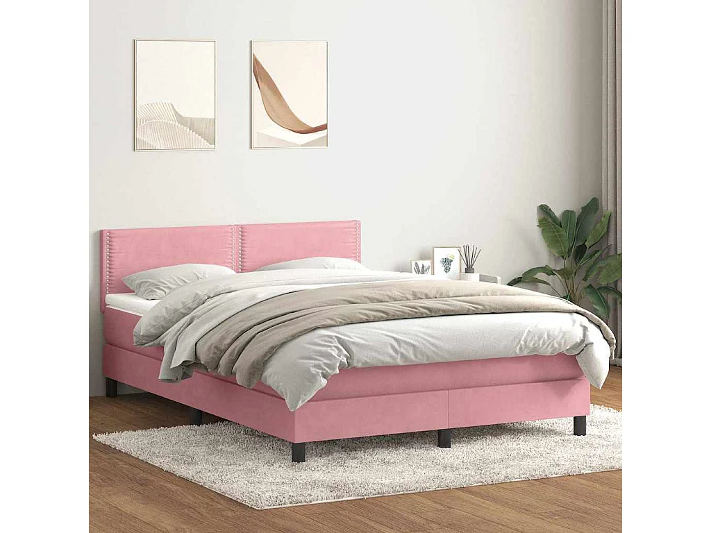 Cama box spring com colchão 160x210 cm veludo rosa