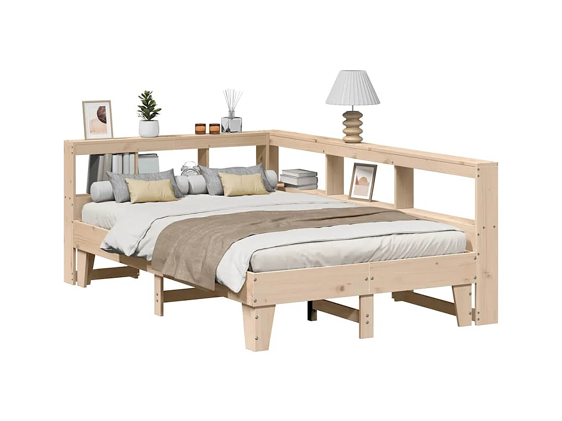 Lit bibliothèque sans matelas 135x190 cm bois de pin massif