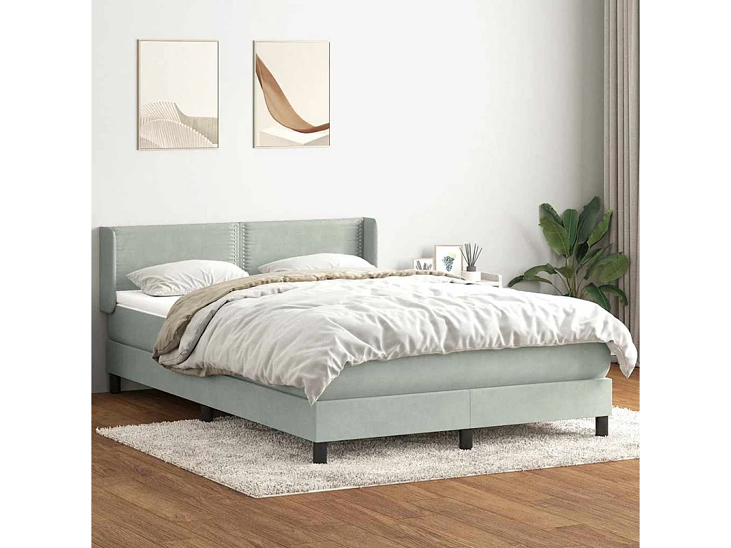 Boxspring met matras fluweel lichtgrijs 140x210 cm