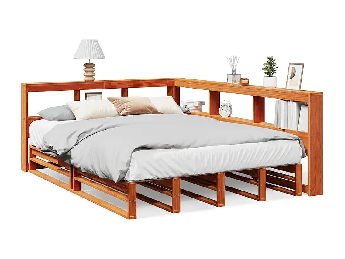 Lit bibliothèque sans matelas cire marron 150x200 cm pin massif