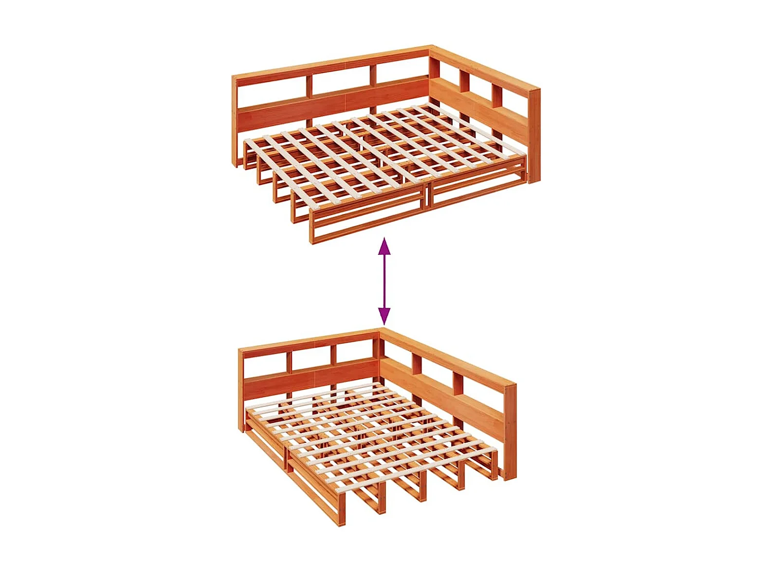Bed met boekenkast zonder matras grenenhout wasbruin 150x200 cm