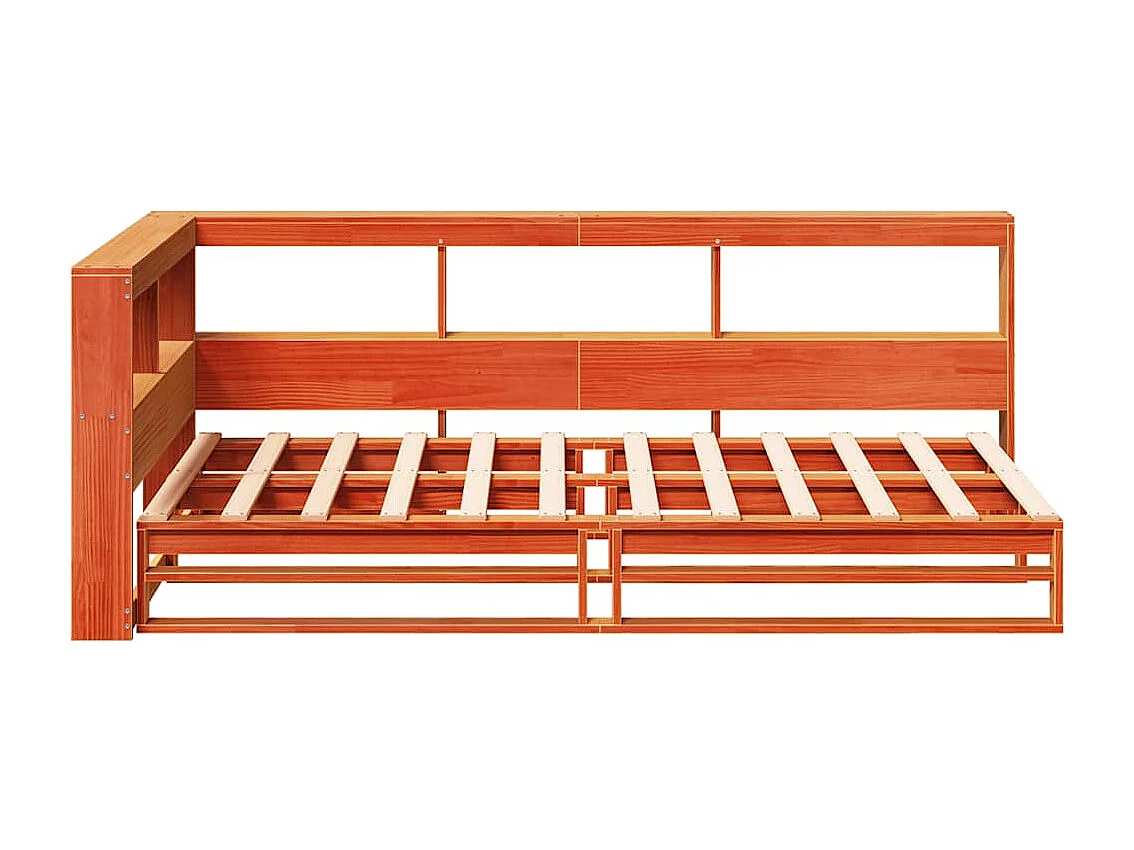 Cama com estante sem colchão 75x190cm pinho maciço castanho-mel