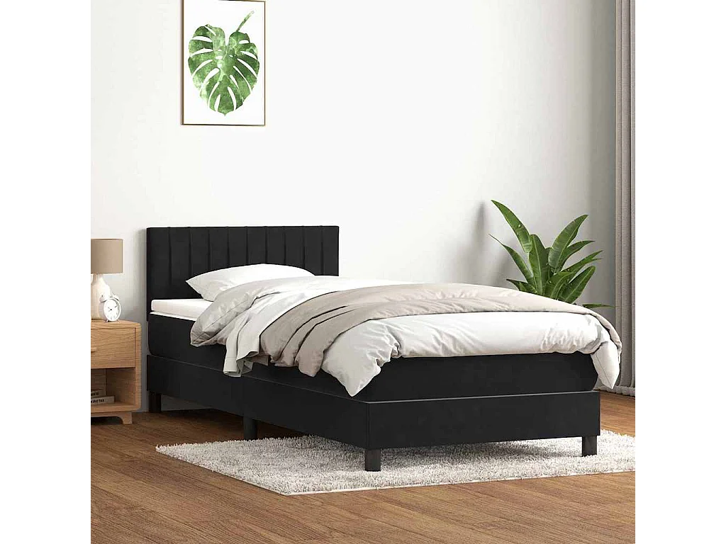 Cama com molas/colchão preto 80x210 cm veludo
