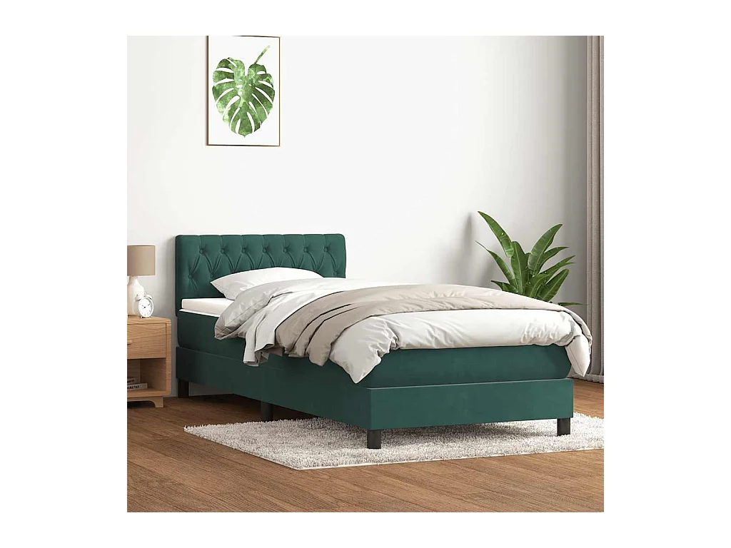 Sommier à lattes de lit et matelas vert foncé 80x220 cm velours