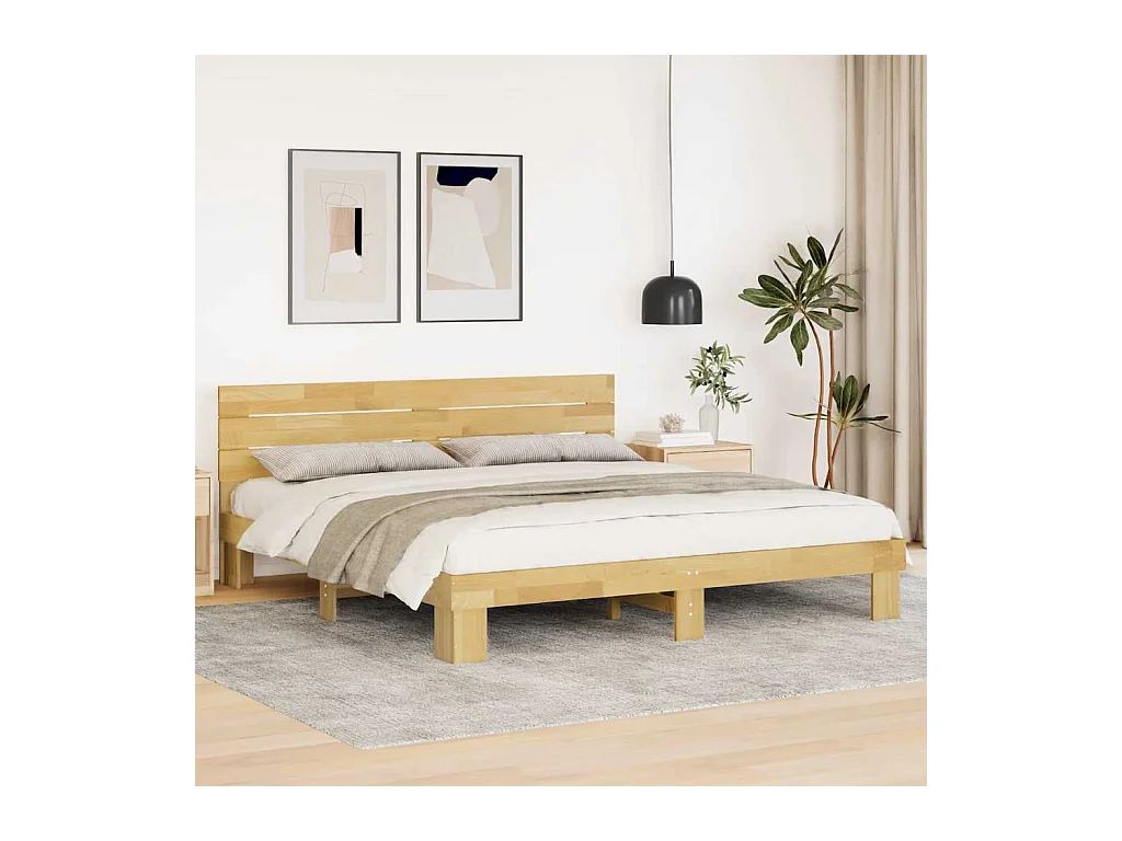 Bedframe hoofdeinde zonder matras 180x200 cm massief hout eiken