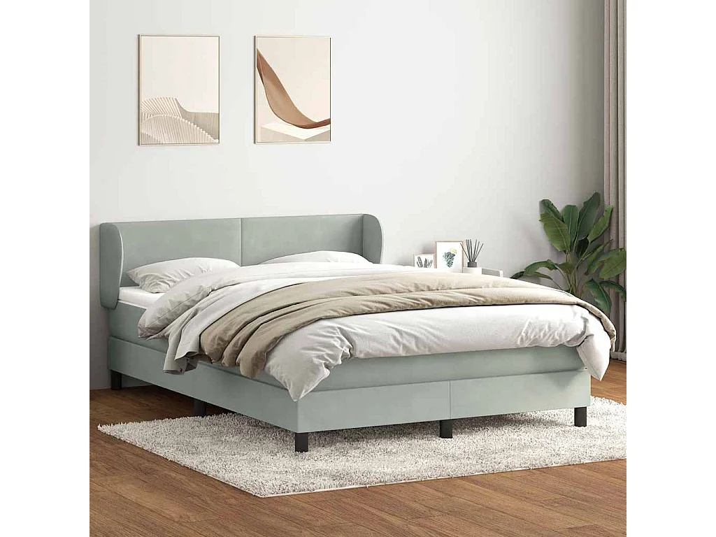 Cama box spring con colchón terciopelo gris claro 140x210 cm