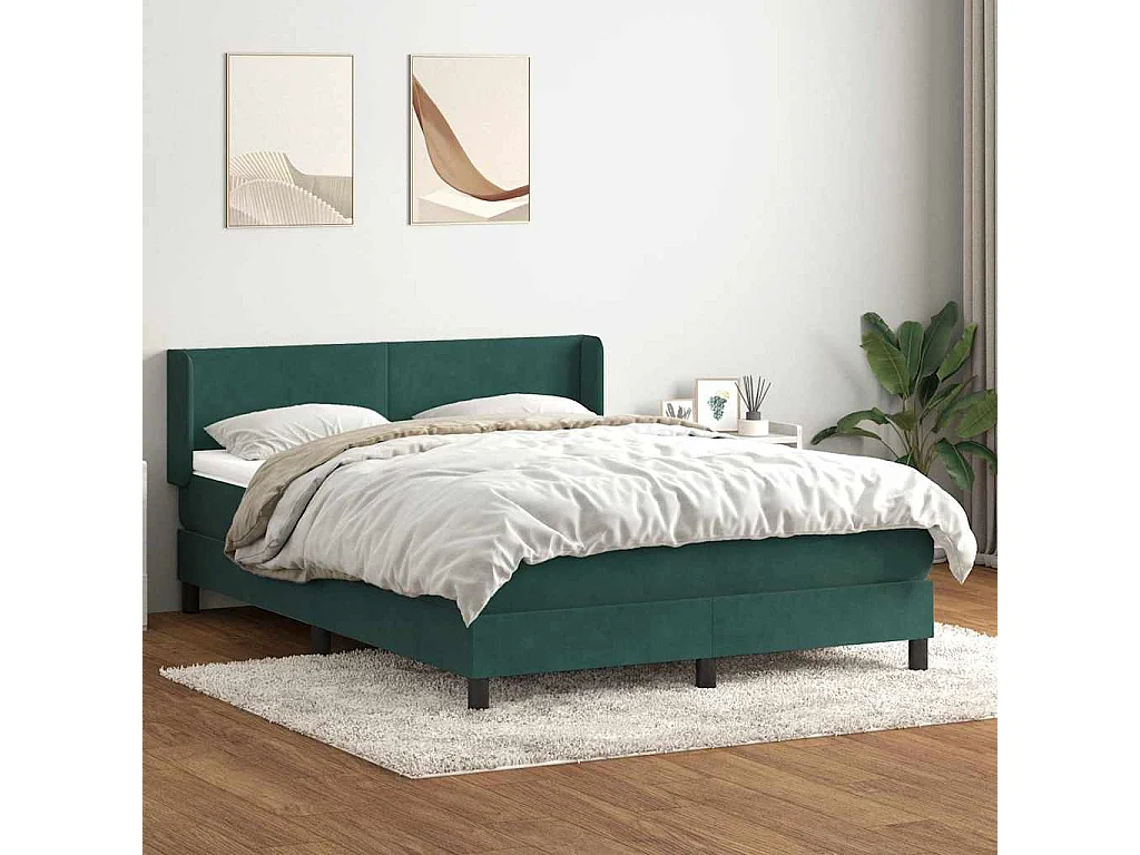 Cama box spring con colchón terciopelo verde oscuro 160x210 cm