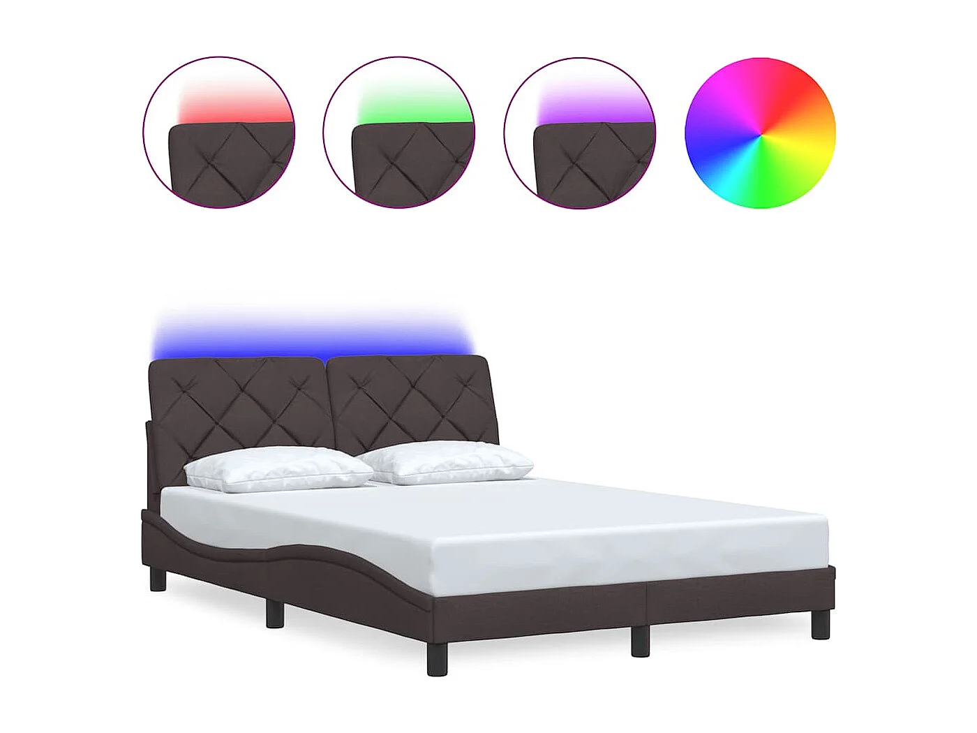 Bedframe met LED zonder matras 140x200 cm stof donkerbruin