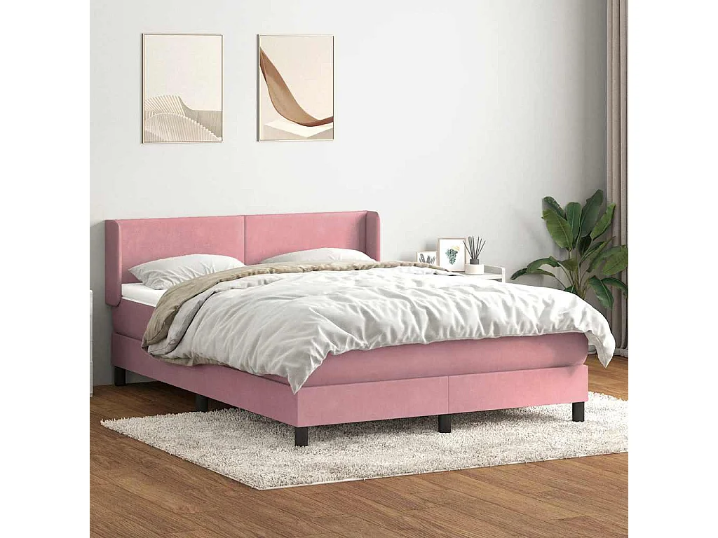 Boxspring met matras fluweel roze 140x210 cm