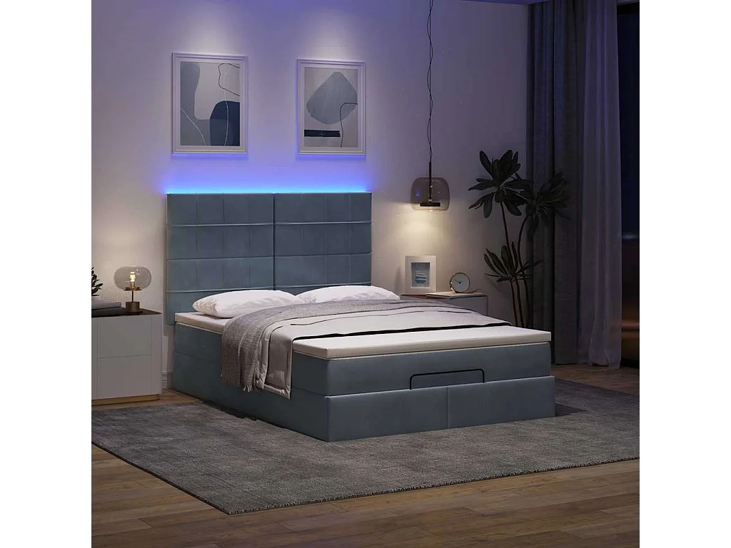 Cadre de lit ottoman avec matelas gris foncé 140x190 cm velours