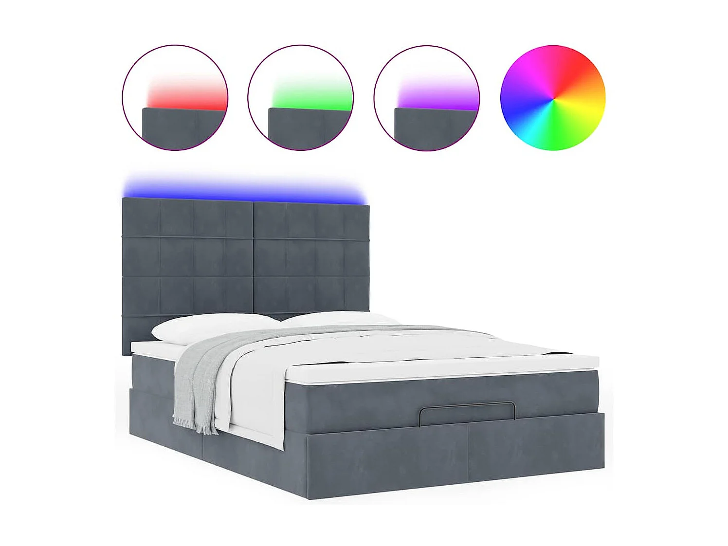 Cadre de lit ottoman avec matelas gris foncé 140x190 cm velours