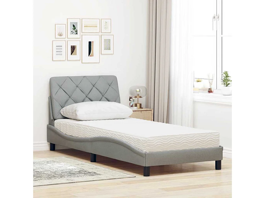 Cama con colchón tela gris claro 80x200 cm