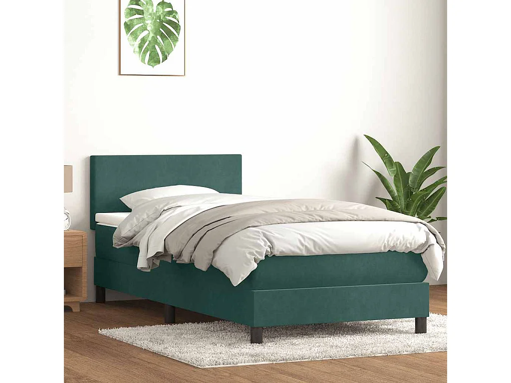 Sommier à lattes de lit et matelas vert foncé 90x210 cm velours