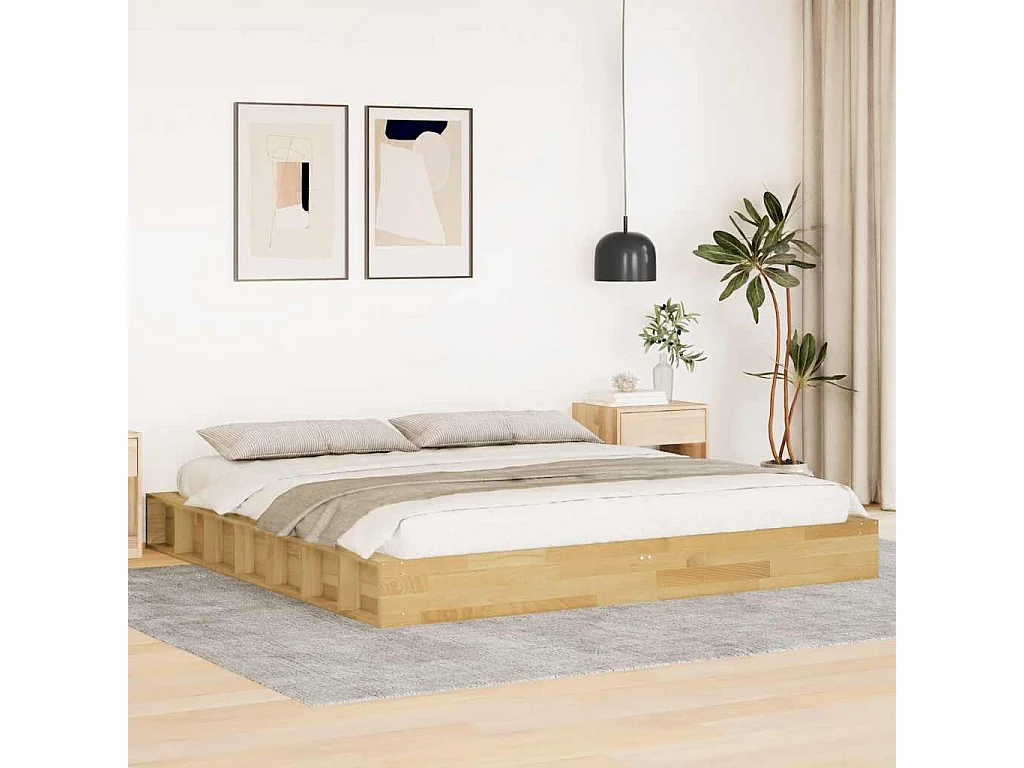 Cadre de lit sans matelas 200 x 200 cm en bois massif de chêne