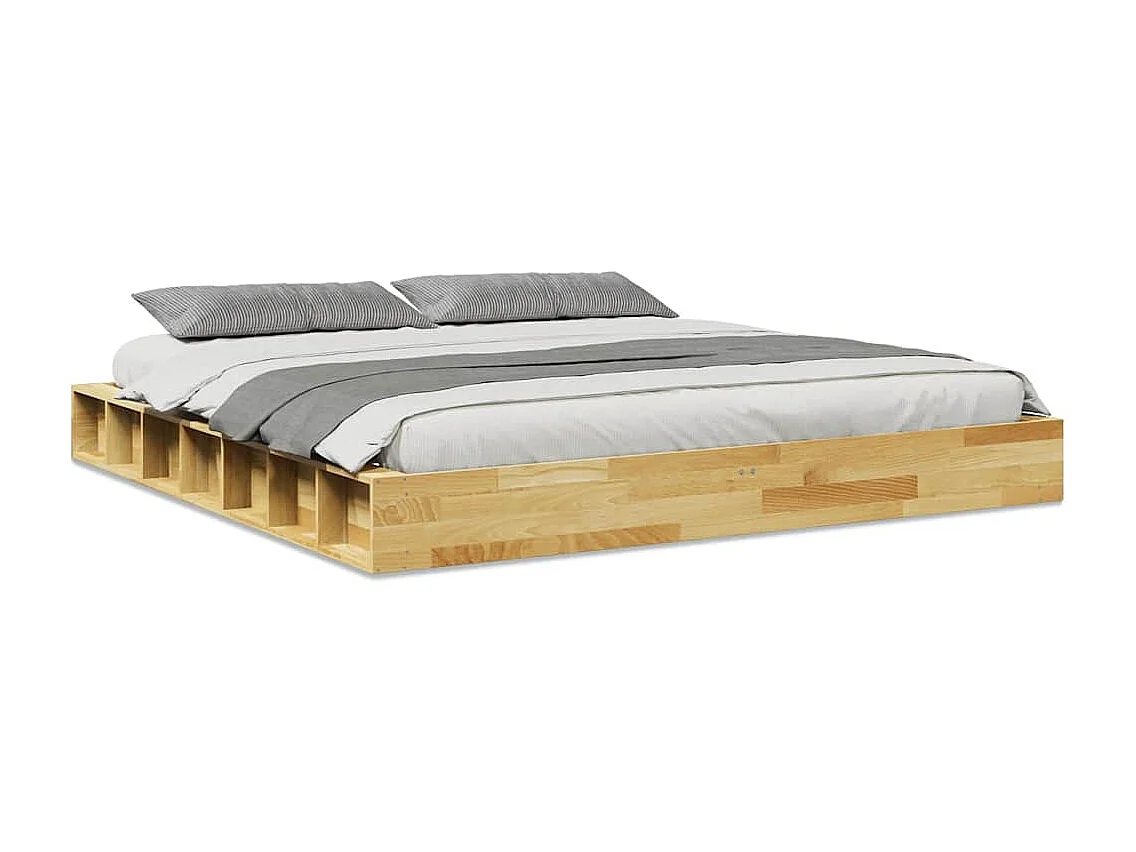 Cadre de lit sans matelas 200 x 200 cm en bois massif de chêne