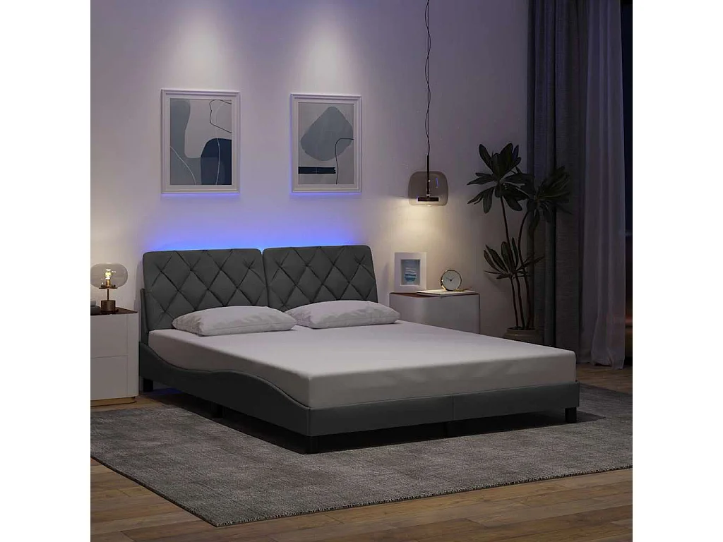 Cadre de lit avec LED sans matelas gris clair 160x200 cm tissu
