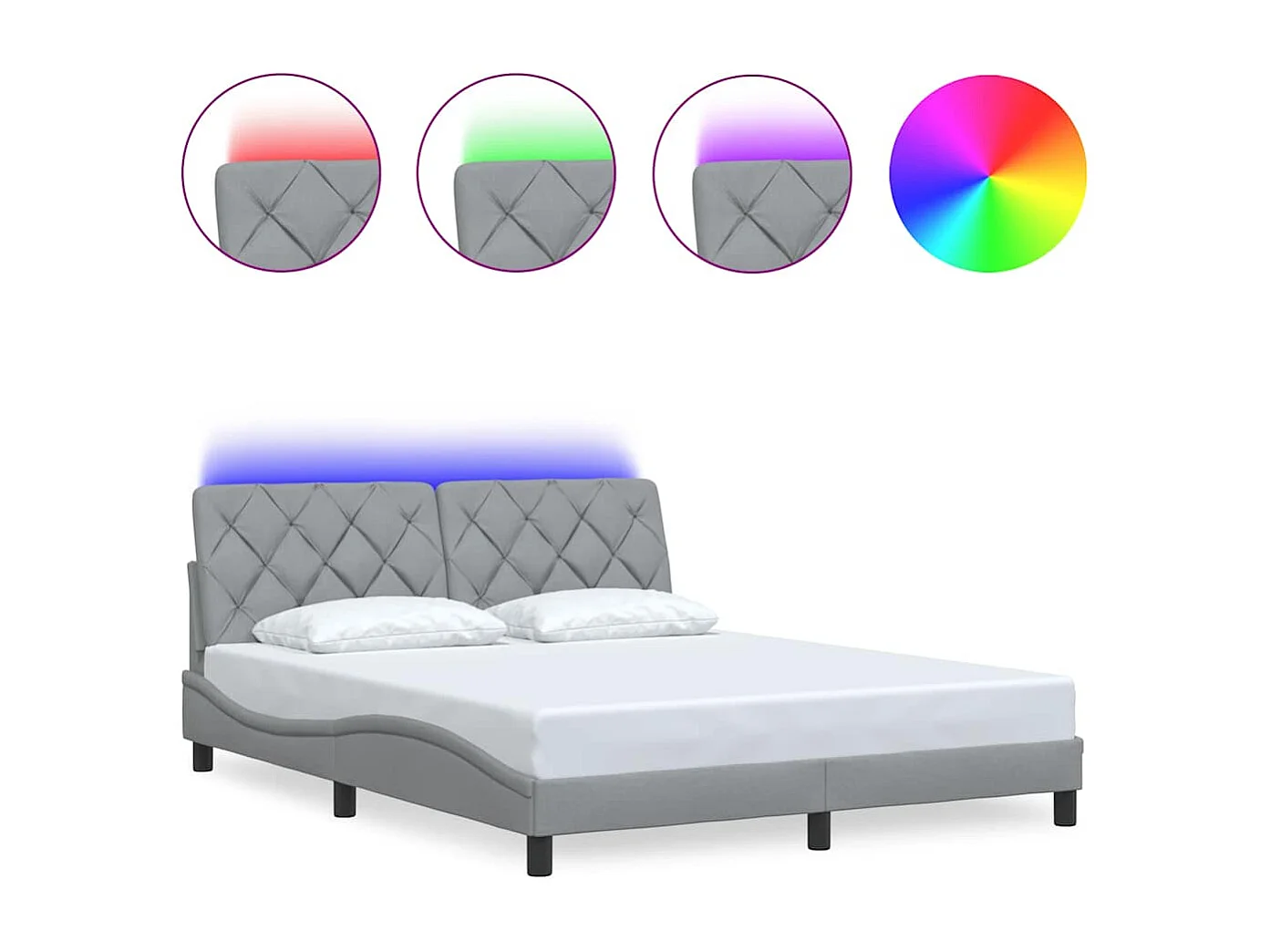 Cadre de lit avec LED sans matelas gris clair 160x200 cm tissu