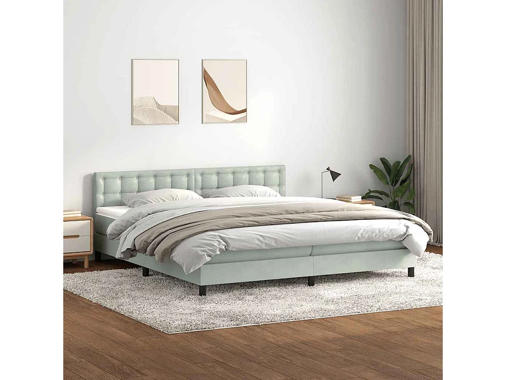 Cama box spring con colchón terciopelo gris claro 180x220 cm