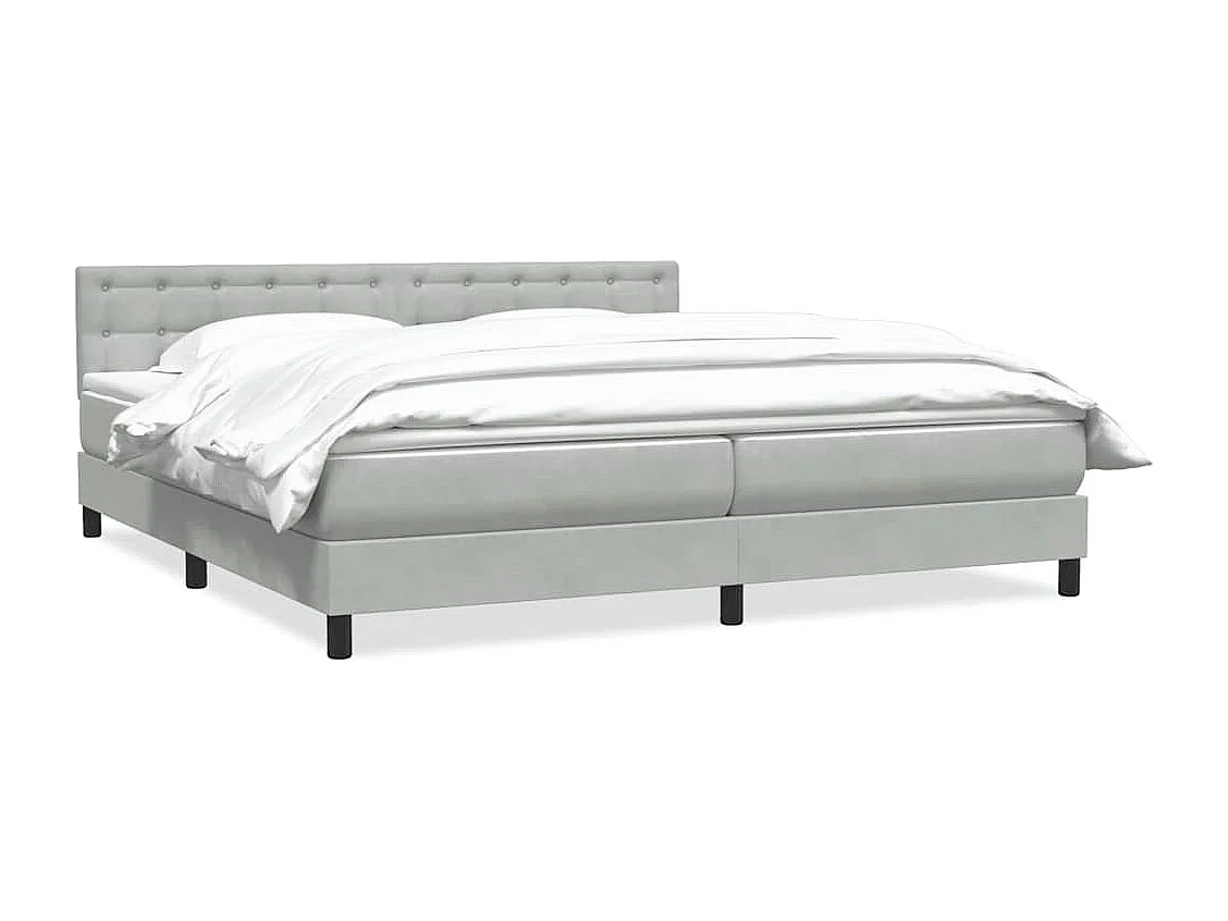 Cama box spring con colchón terciopelo gris claro 180x220 cm