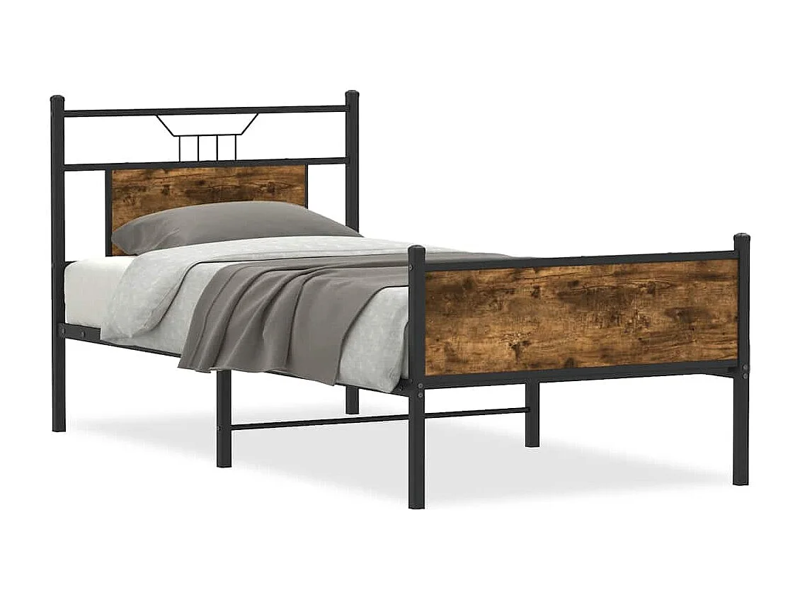Cadre de lit sans matelas chêne fumé 75x190cm bois d'ingénierie