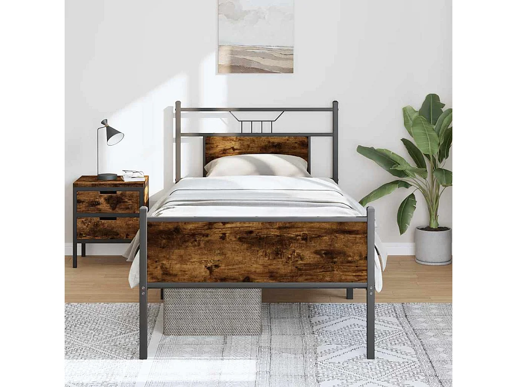 Cadre de lit sans matelas chêne fumé 75x190cm bois d'ingénierie