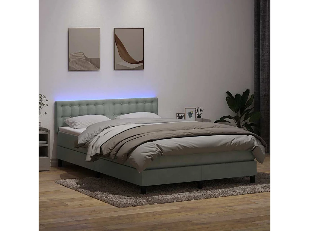Cama box spring con colchón terciopelo gris claro 140x210 cm