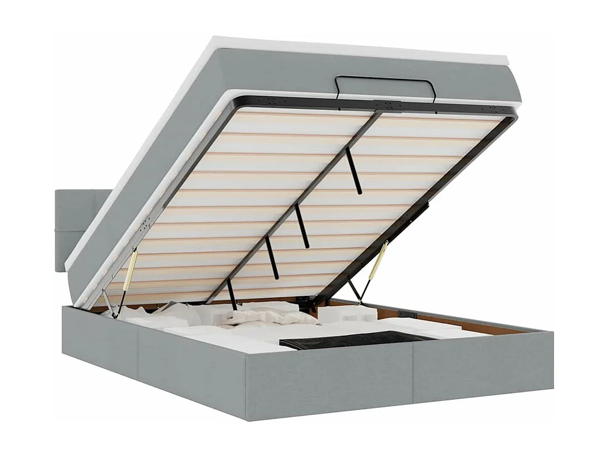 Lit ottoman avec matelas gris clair 140x190 cm tissu