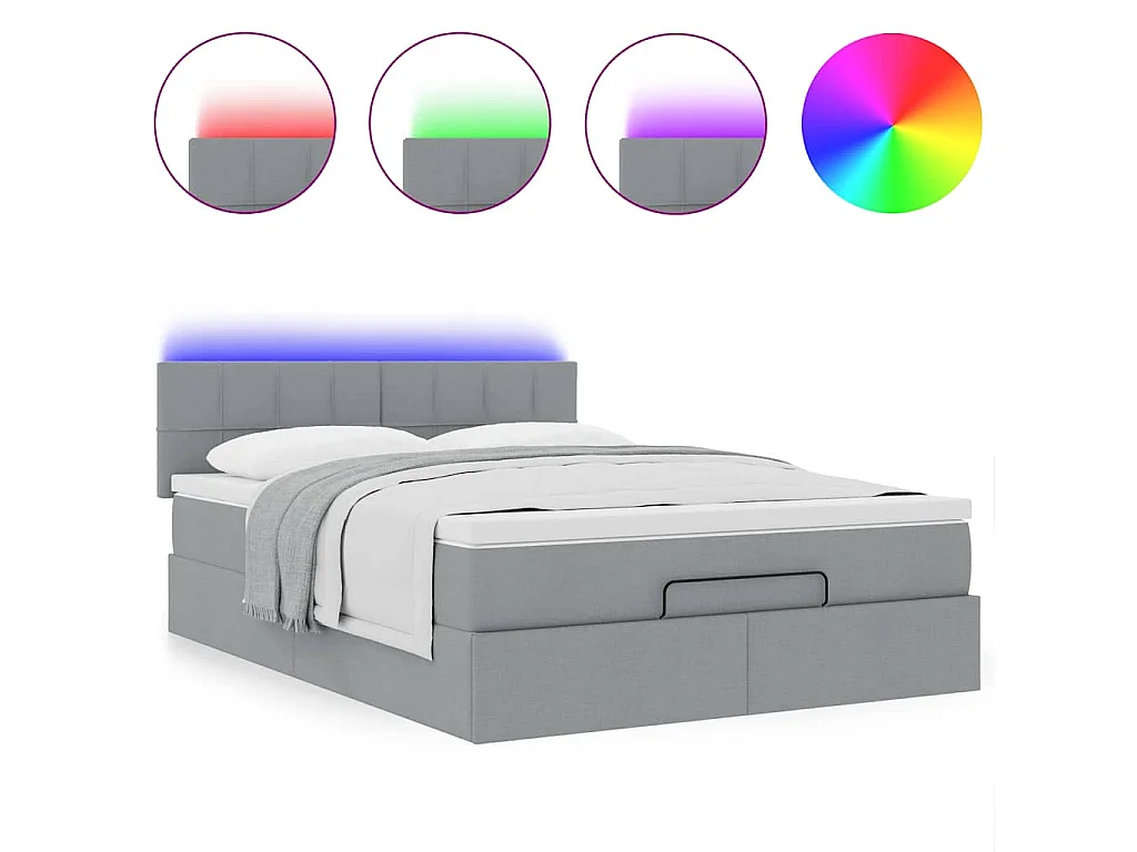 Lit ottoman avec matelas gris clair 140x190 cm tissu