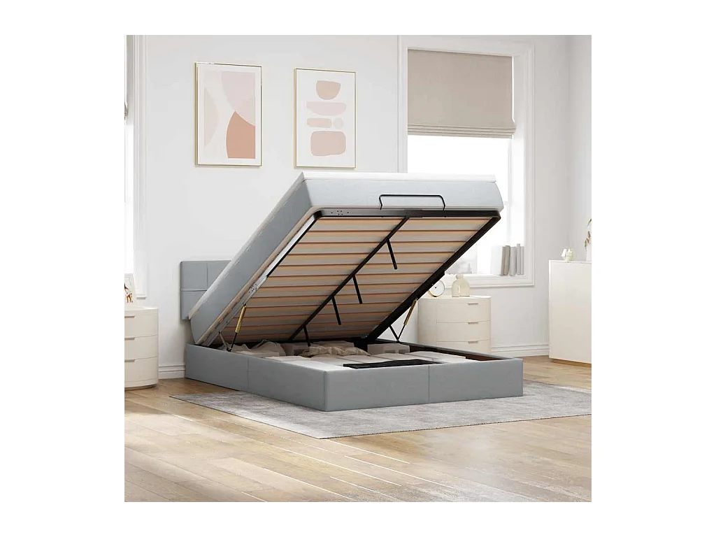 Lit ottoman avec matelas gris clair 140x190 cm tissu