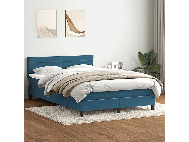 Cama box spring com colchão 160x210 cm veludo azul escuro