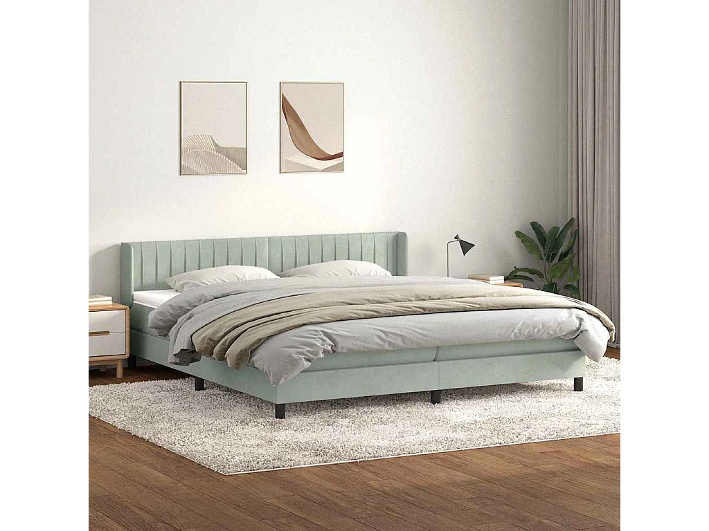 Sommier à lattes de lit et matelas gris clair 180x220cm velours