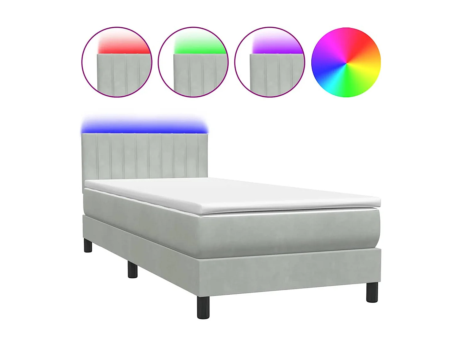 Sommier à lattes de lit et matelas gris clair 80x210 cm velours