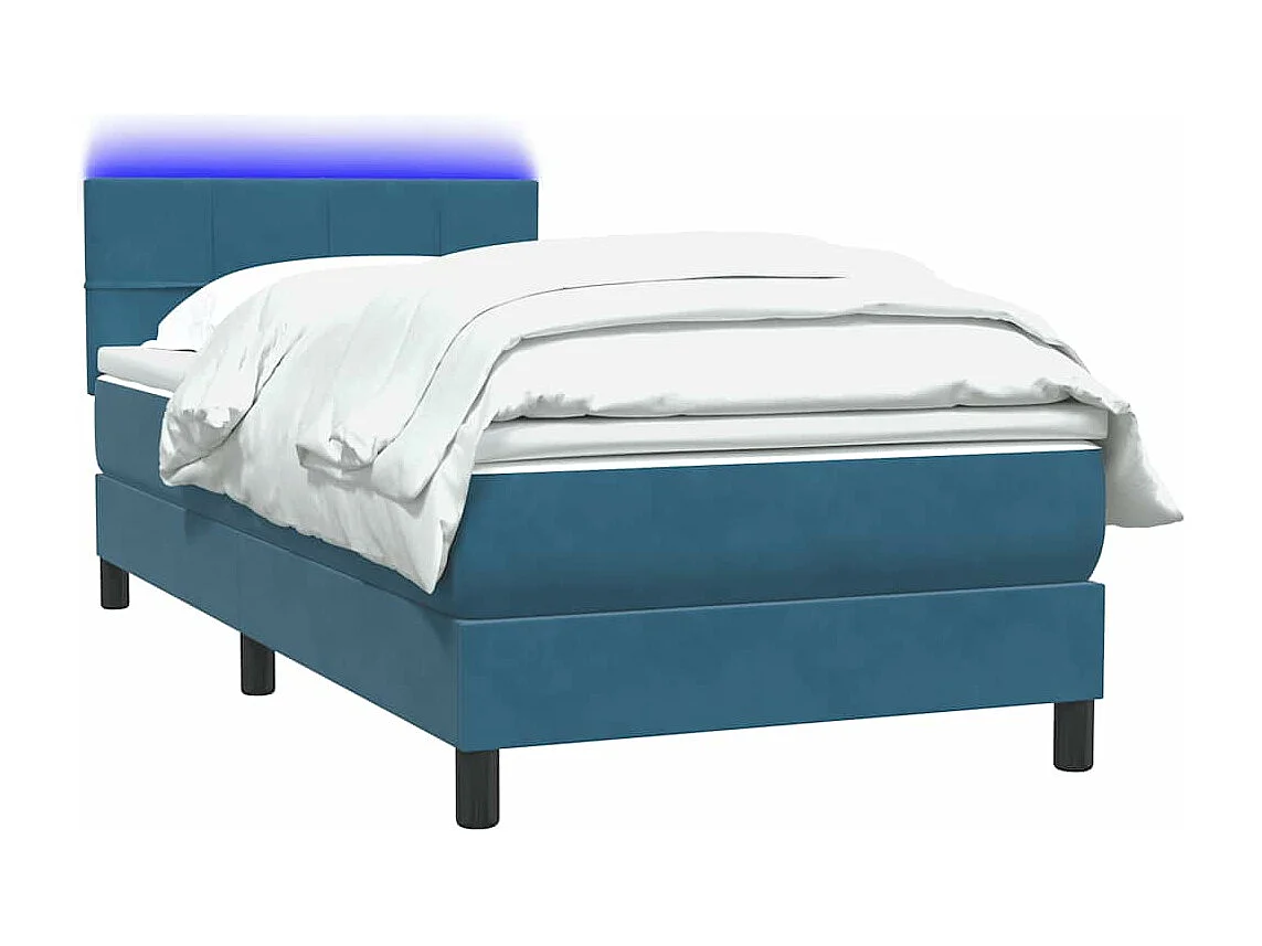 Cama box spring con colchón terciopelo azul oscuro 80x220 cm