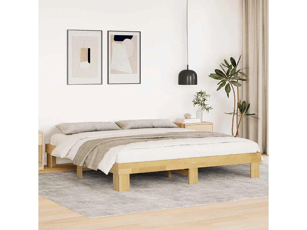 Estructura de cama sin colchón 180x200 cm madera maciza roble
