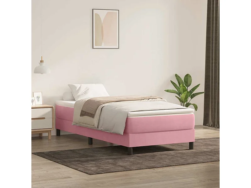 Sommier à lattes de lit avec matelas rose 100x210 cm velours