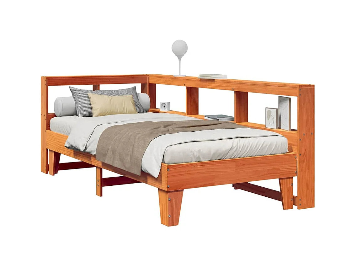 Cama con estantería sin colchón madera maciza marrón 100x200 cm