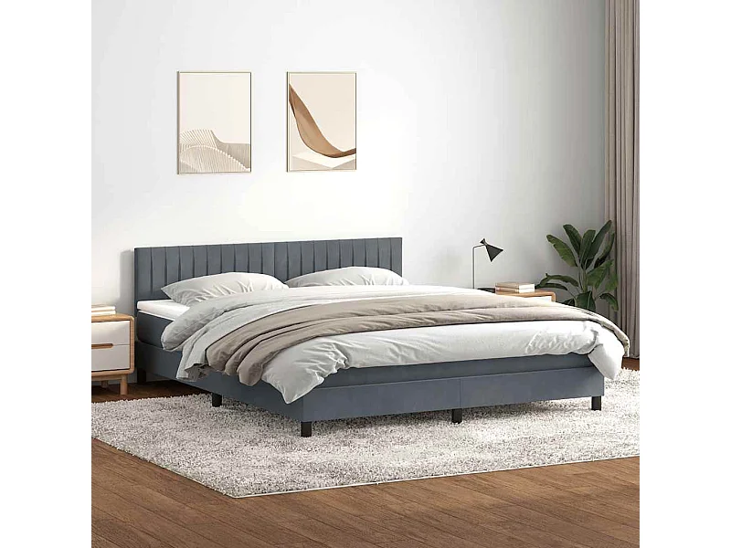 Cama box spring con colchón terciopelo gris oscuro 180x220 cm