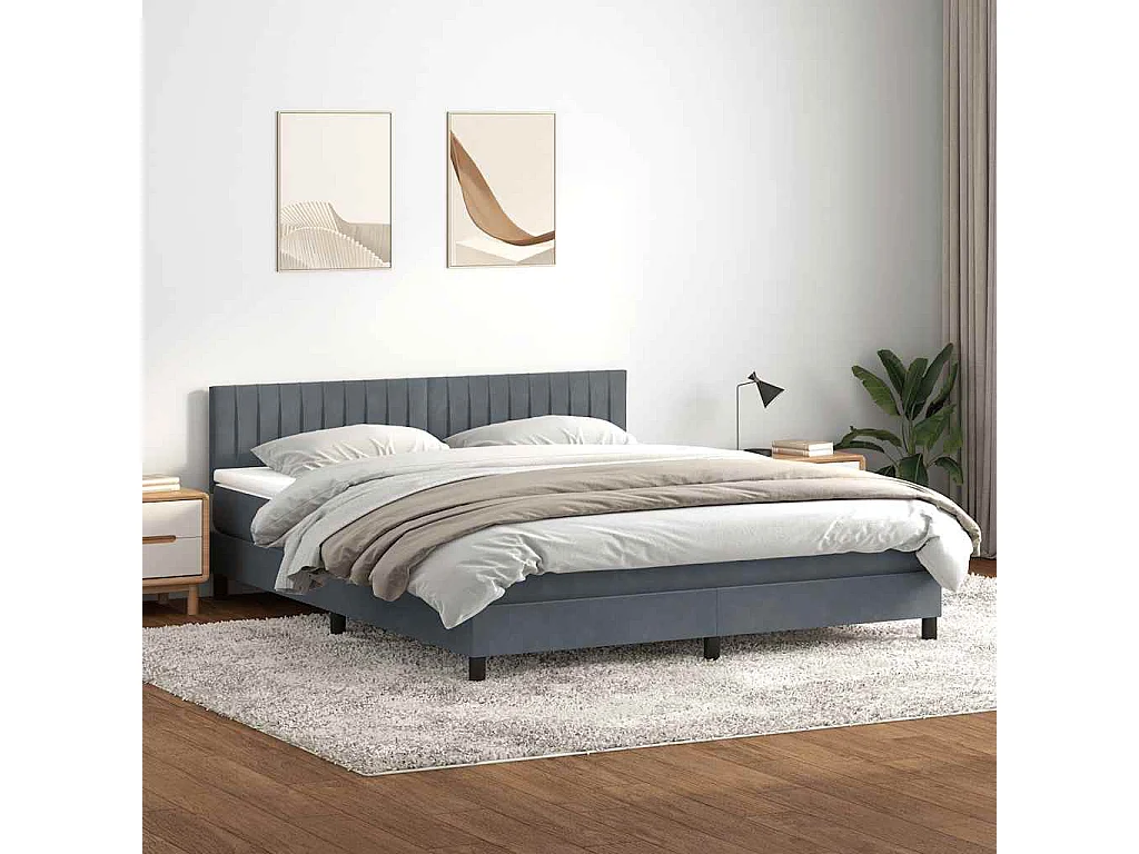 Cama box spring con colchón terciopelo gris oscuro 180x220 cm