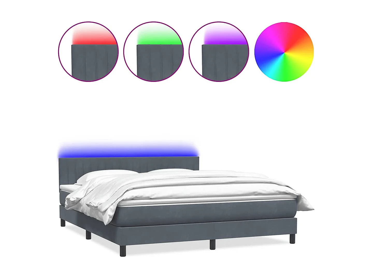 Cama box spring con colchón terciopelo gris oscuro 180x220 cm