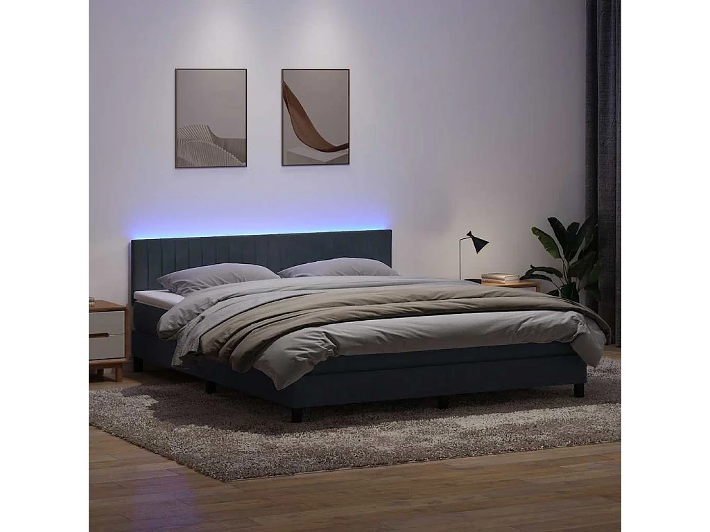 Cama box spring con colchón terciopelo gris oscuro 180x220 cm