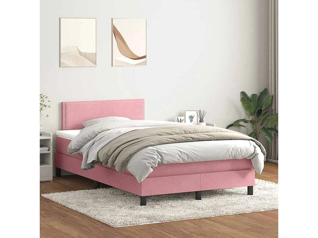 Sommier à lattes de lit avec matelas rose 120x210 cm velours