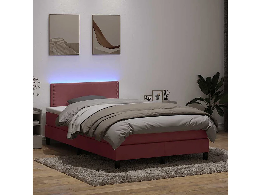 Sommier à lattes de lit avec matelas rose 120x210 cm velours