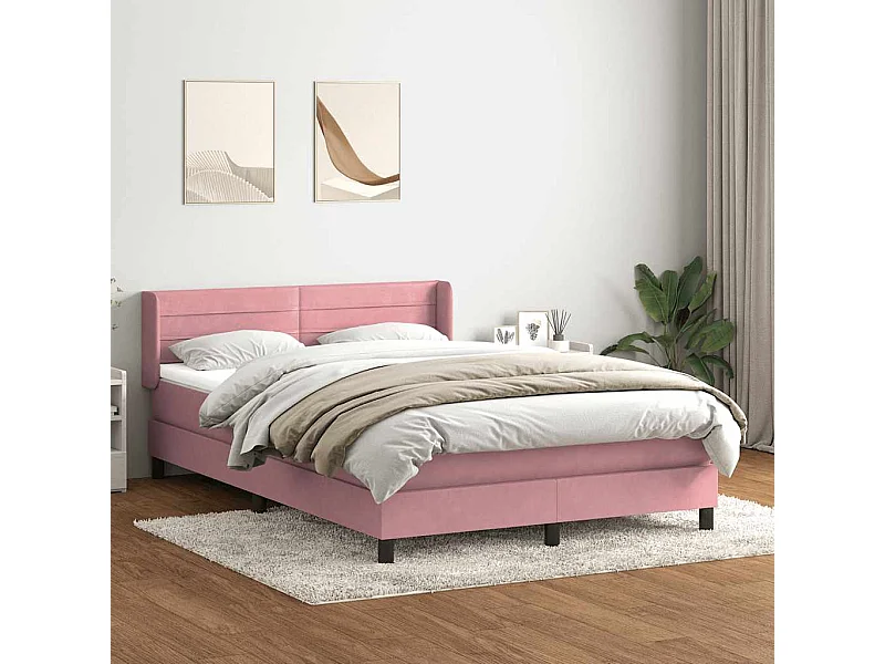 Cama box spring com colchão 160x210 cm veludo rosa