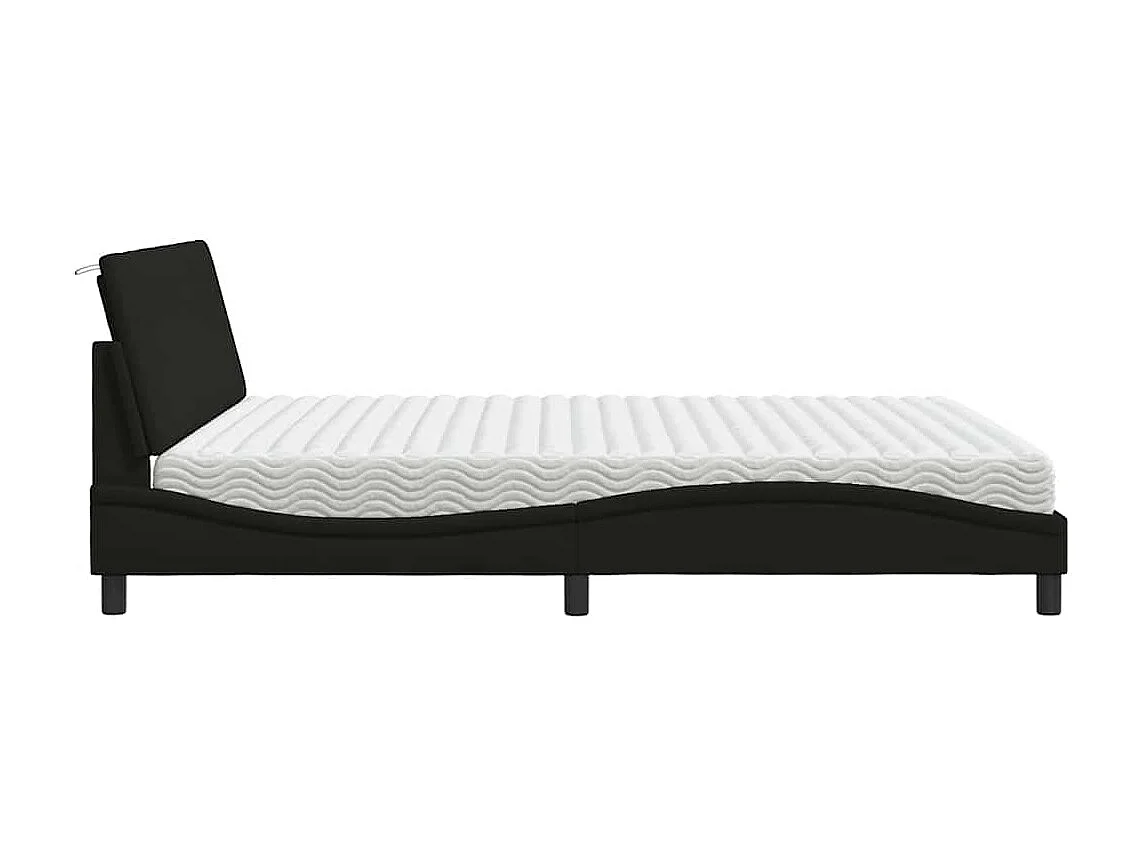 Lit avec matelas noir 180x200 cm tissu