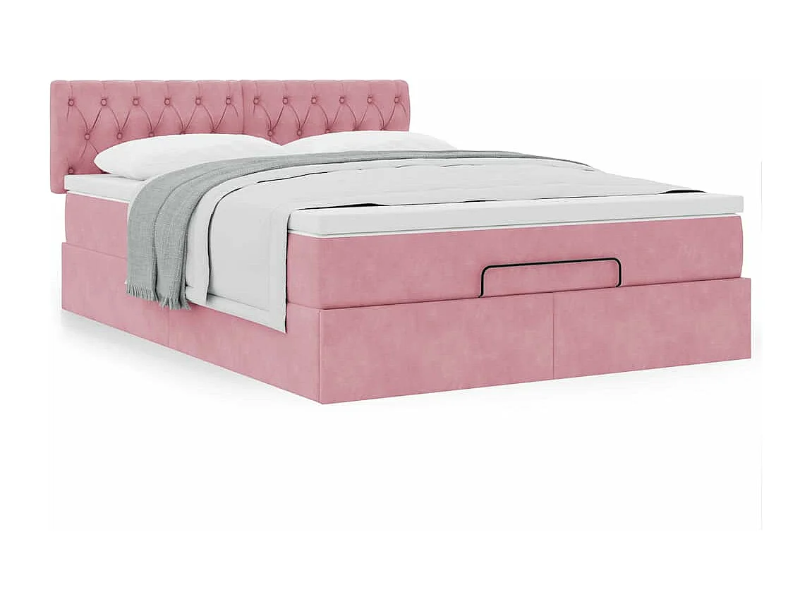 Cadre de lit ottoman avec matelas rose 140x190 cm velours