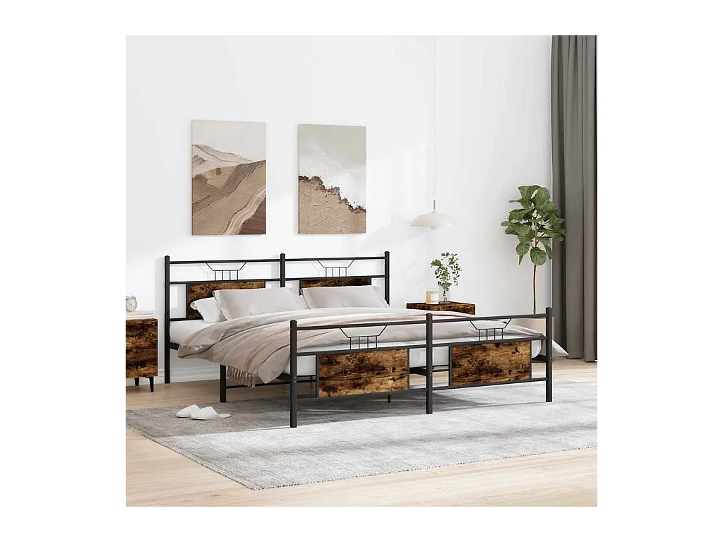 Cadre de lit en métal sans matelas chêne fumé 160x200 cm