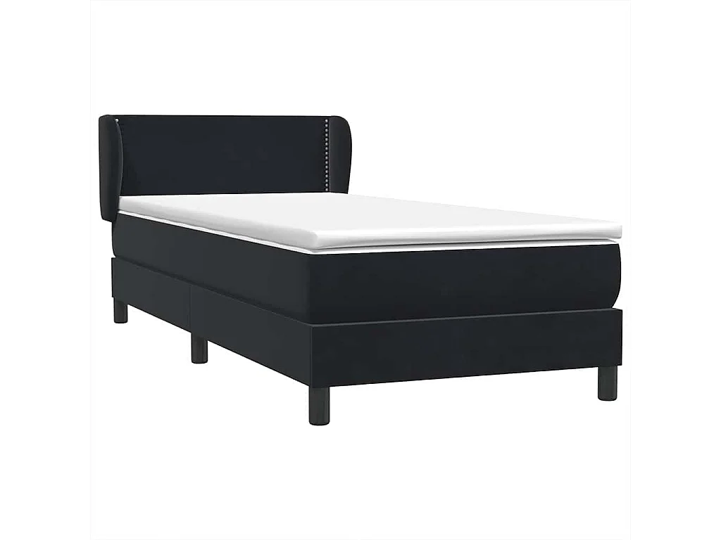Cama box spring con colchón terciopelo negro 90x220 cm