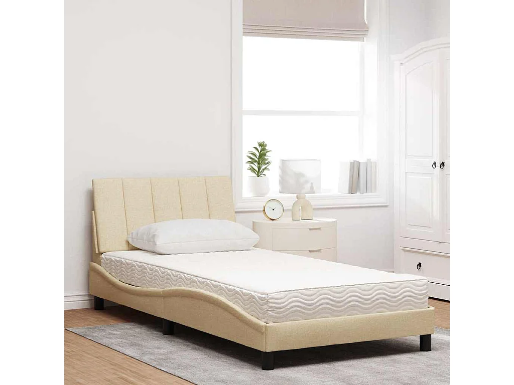 Lit avec matelas crème 100x200 cm tissu